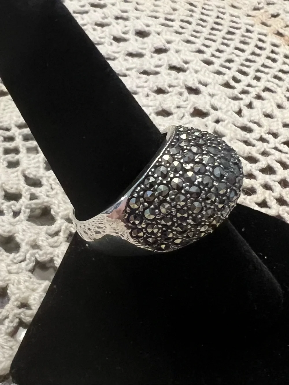 Marcasite Domed Silver Statement Ring Size 8.75 #659